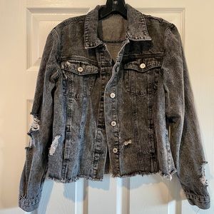 Distressed Black Denim Jacket